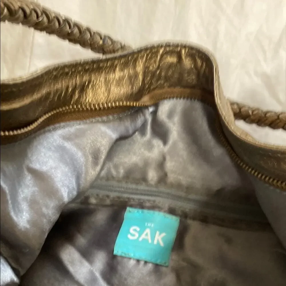 The Sak Gold Hobo Bag Peace Symbol Braided Handle *Small Opening in Lining